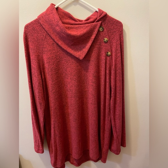 New Directions Cherry Heather Red Cowl neck sweater tunic with buttons sz M NWT - Picture 1 of 5